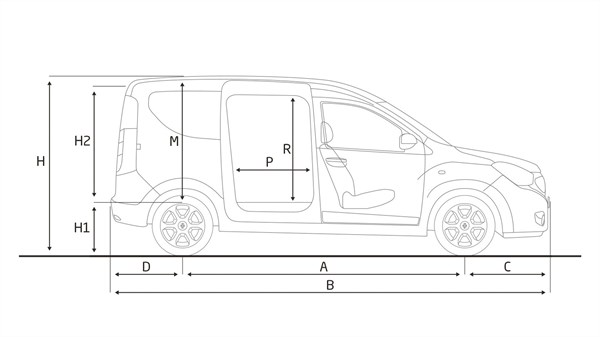 Renault DOKKER Van - Side view with dimensions